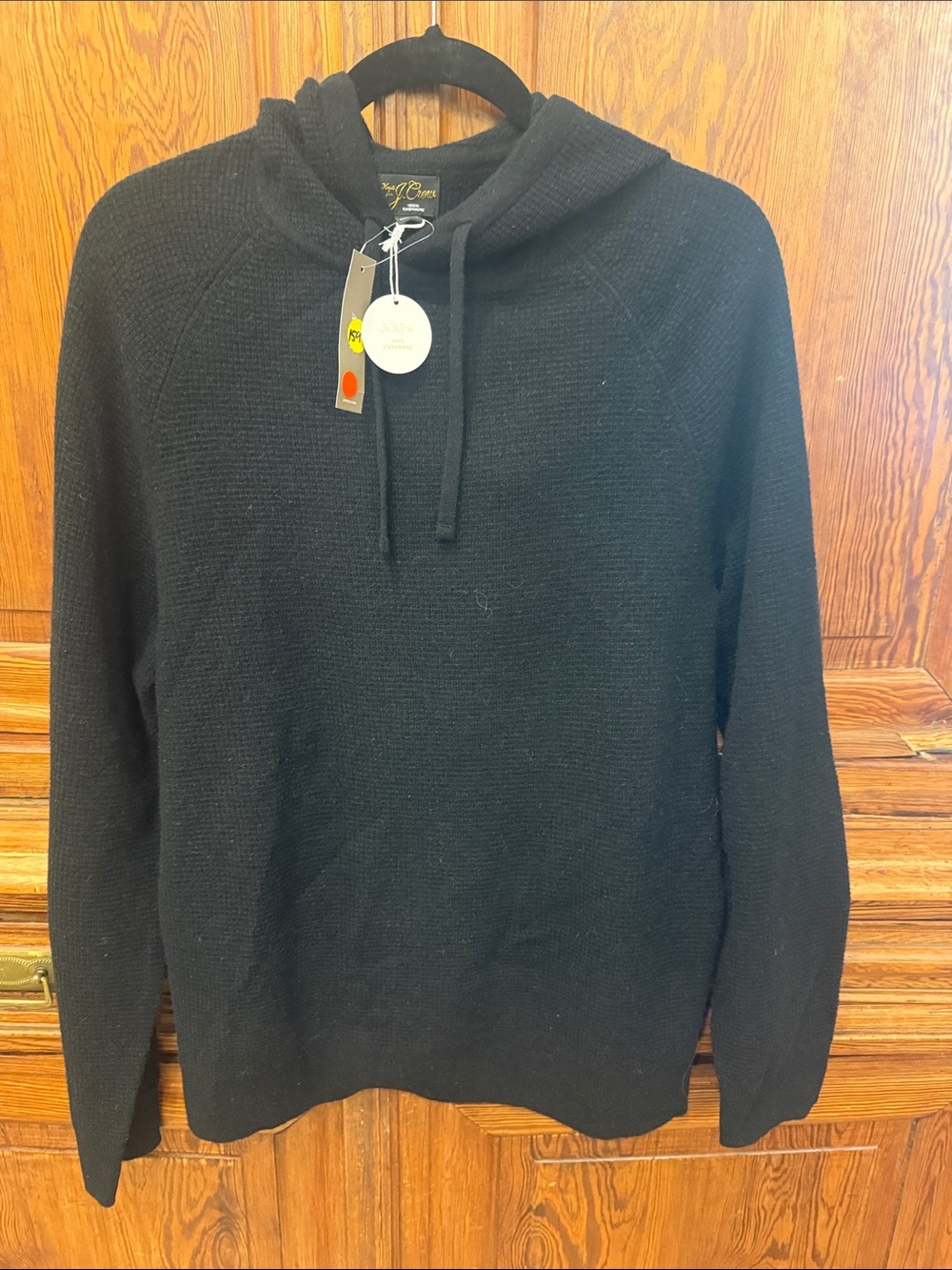 NWT J. Crew Men's Black Hooded 100% Cashmere Sweater - Medium (169)